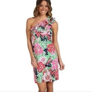 Lily Pulitzer Floral Ruffle One Shoulder Dress Size L